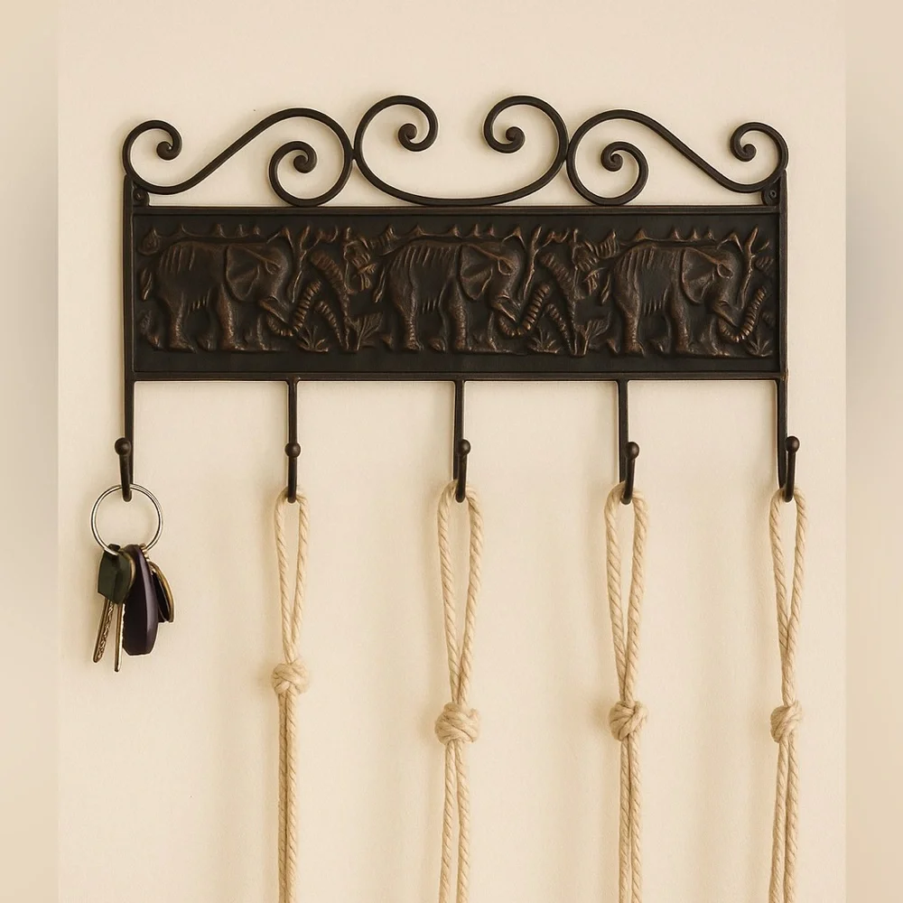 Decorative Metal Elephant Wall Hook Rack - Picture 2 of 3